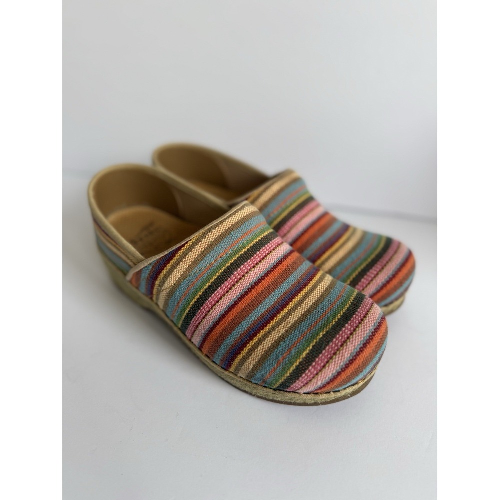 Dansko Clogs Sz 37 US 6.5-7 Vegan Espadrille Striped Canvas Classic Nursing
